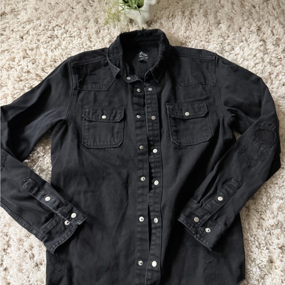 Zara Charcoal Relaxed Fit long sleeve button winter denim black jacket - Picture 1 of 6